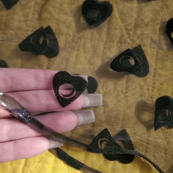 HOT TOPIC BLACK FLOCKED OUIJA PLANCHETTE SHEER GIRLS BUTTON UP PLUS SIZE - Picture 5 of 6